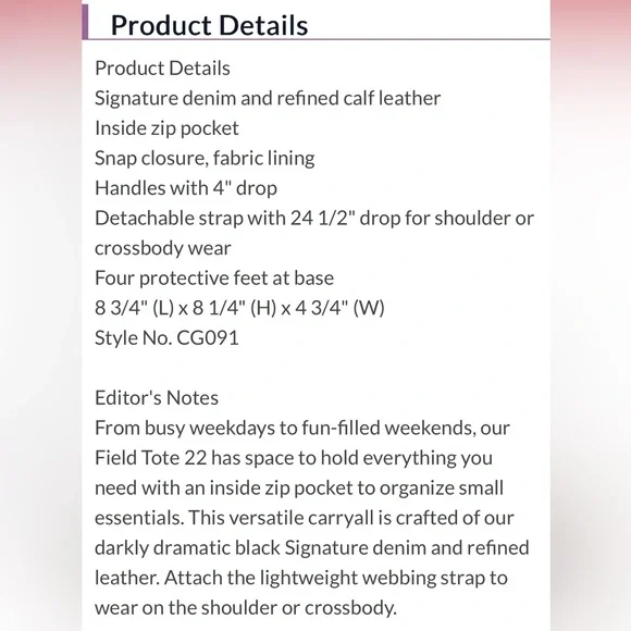 Coach Field Tote 22 Signature Denim Black FINAL MARK DOWN - Picture 15 of 15